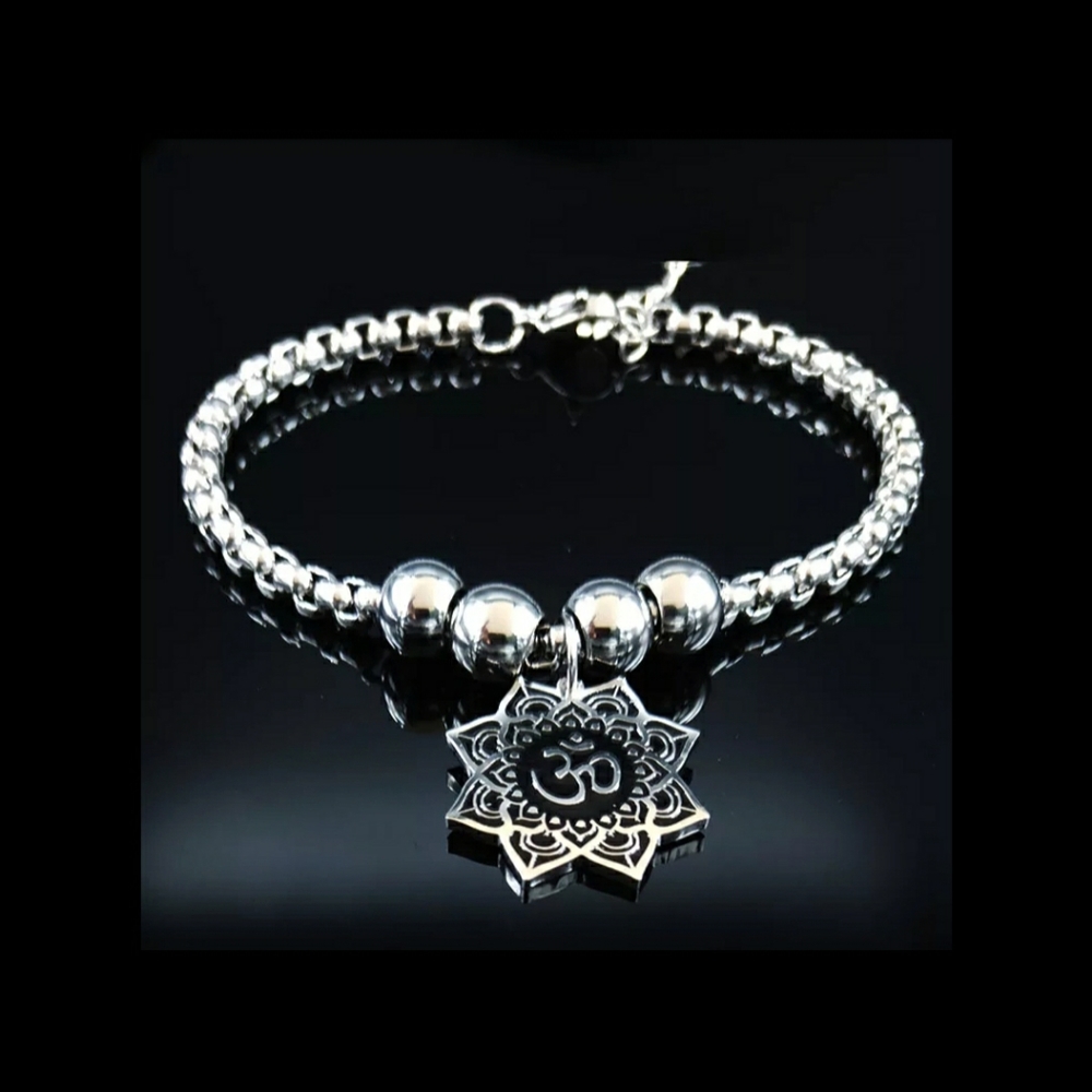 OM Symbol Flower Charm Bracelet